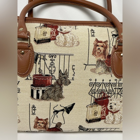 Signare Tapestry Brown Puppies Dog  Tote Hand Bag Large Rare Novelty - Picture 5 of 15